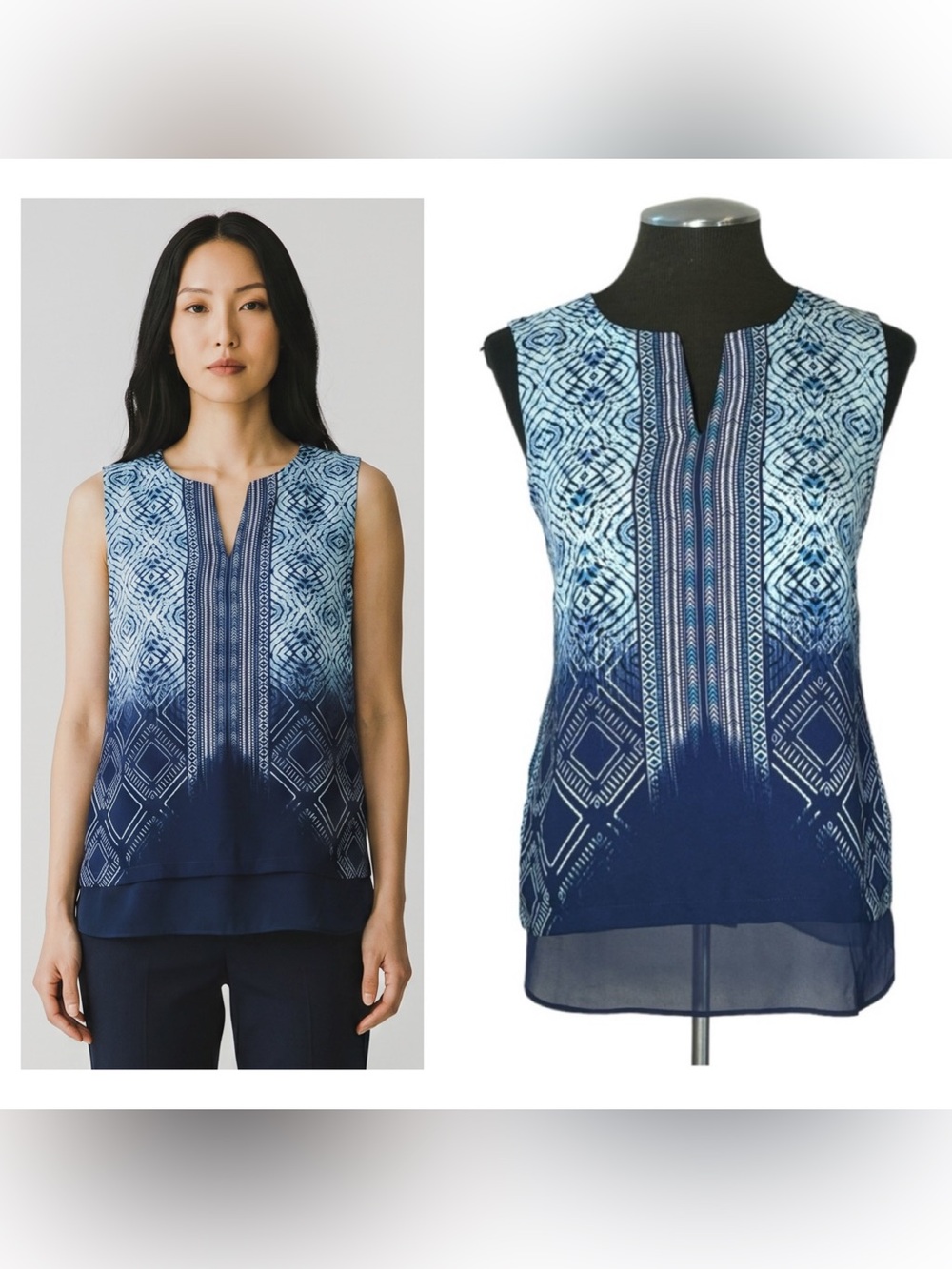 🆕 Rose & Olive – Sleeveless Split Neck Lined Print Top - Small